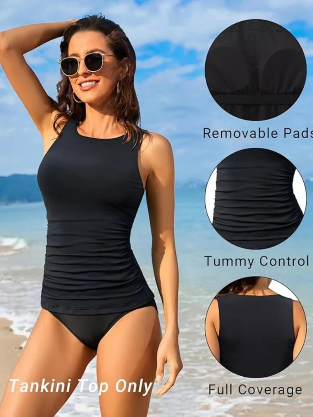 Daci Tankini Tops for Women High Neck Swim Top Tummy Control Bathing Suit